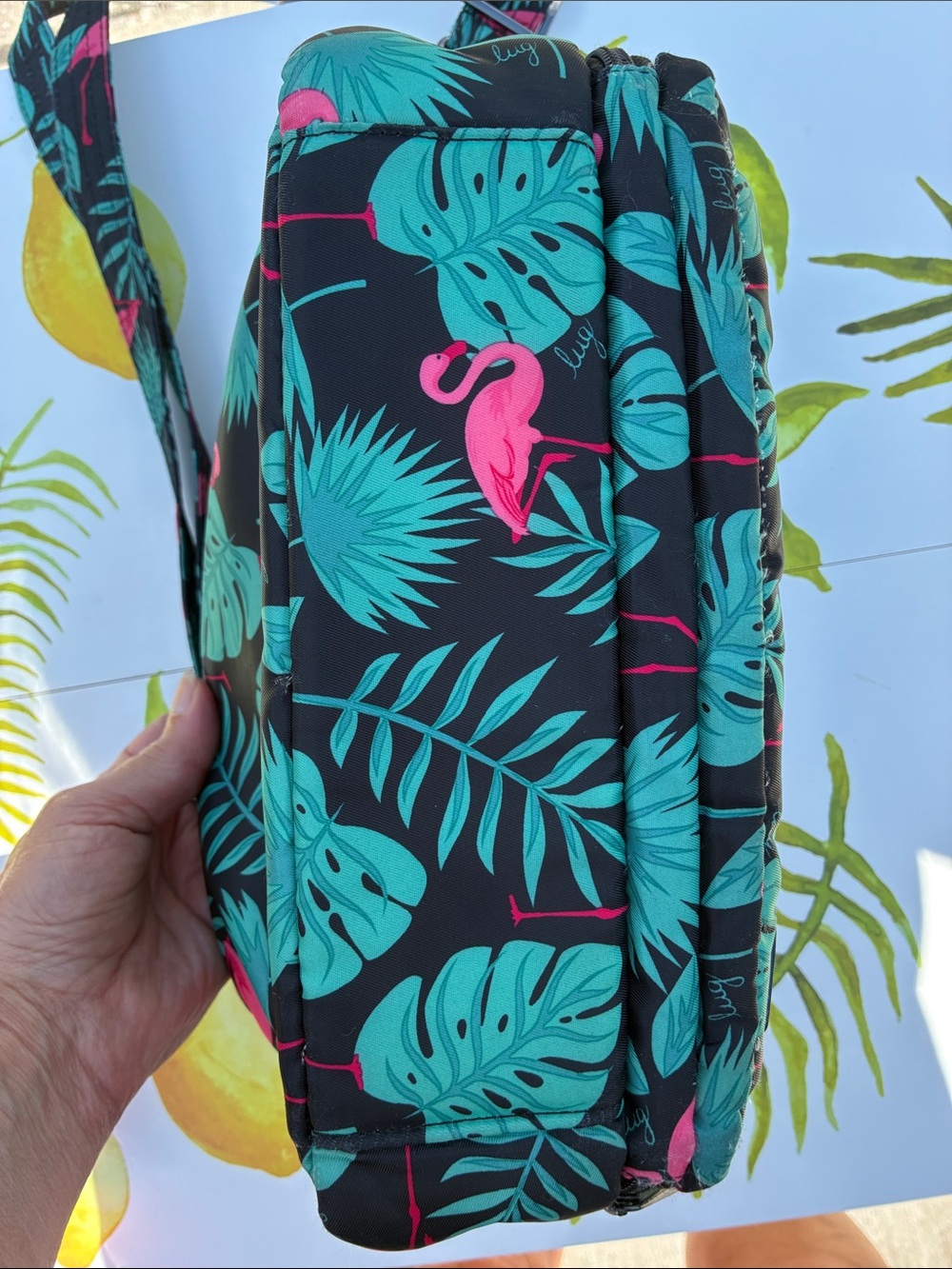 Lug Flamingo Print Crossbody Bag - Black, Pink & Teal - Picture 12 of 15